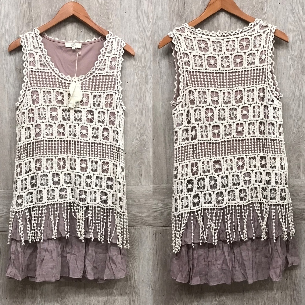 Mauve Crochet Lace Overlay With Fringe Dress BB84